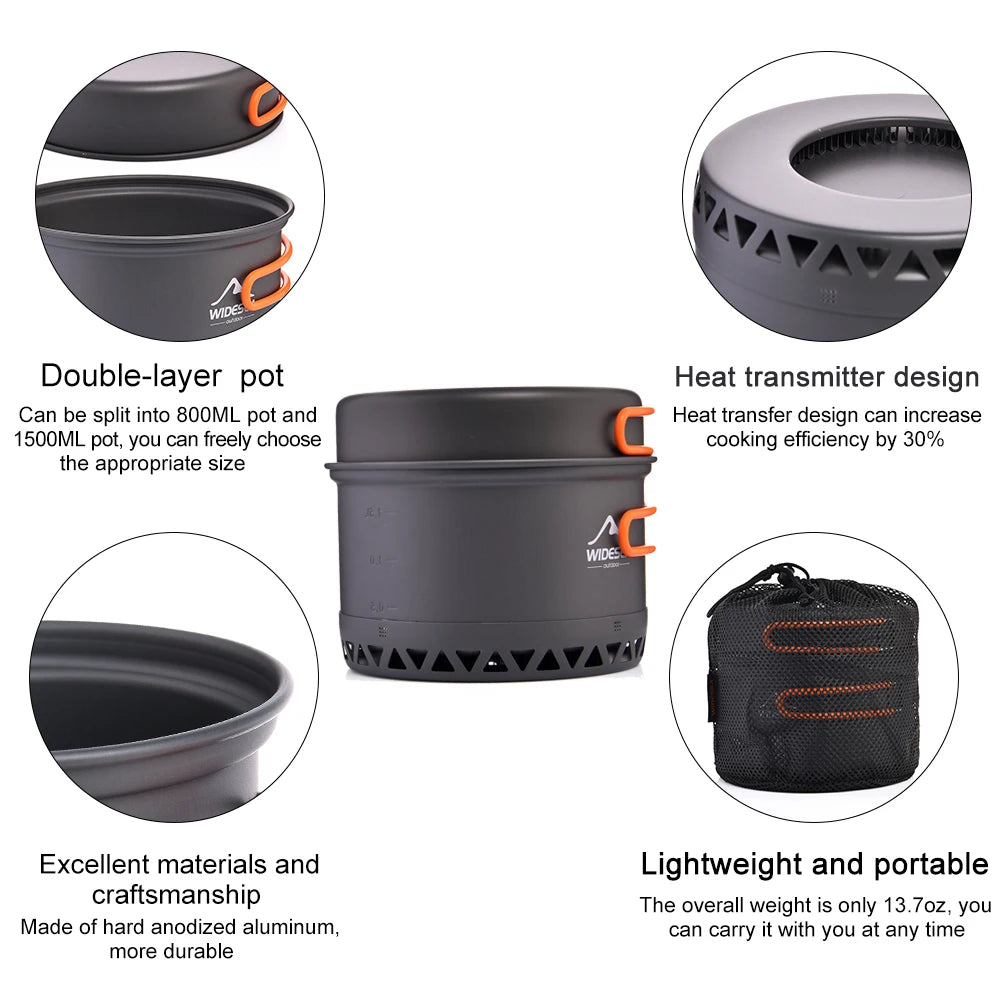 Widesea Camping 1.3L 2.3L Cookware Outdoor Cooking Set Heat Cooker