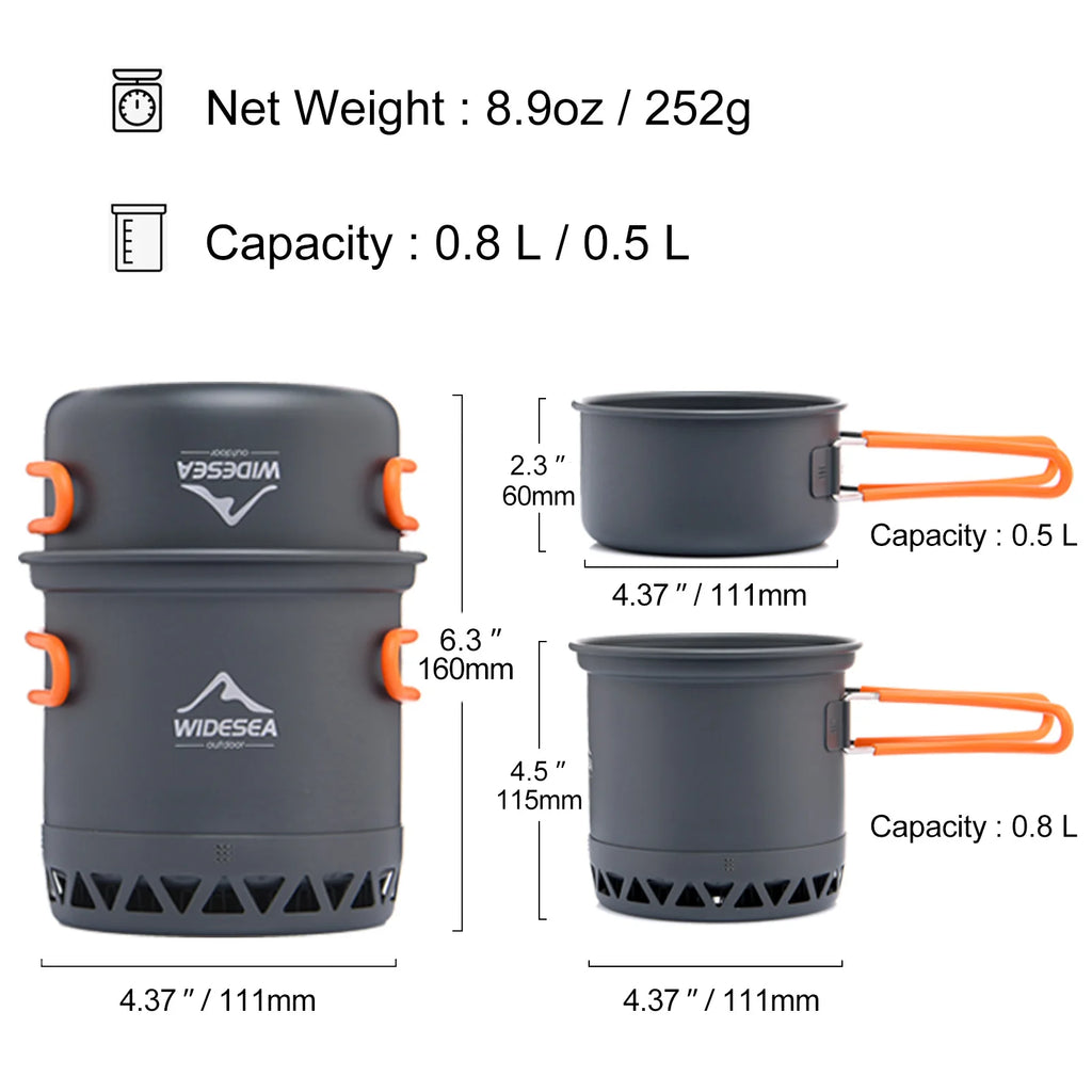 Widesea Camping 1.3L 2.3L Cookware Outdoor Cooking Set Heat Cooker