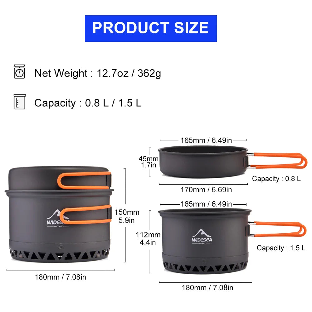 Widesea Camping 1.3L 2.3L Cookware Outdoor Cooking Set Heat Cooker