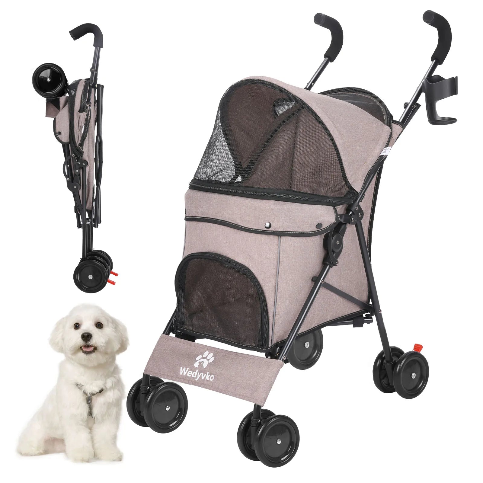 Pet Dog Stroller 4 Wheels Puppy Stroller Rotate with Brakes Storage for Dogs Cats