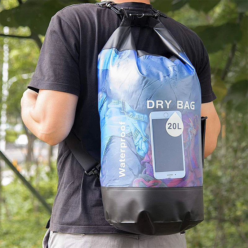 Waterproof Dry Bag 10L 20L Storage Pack Pouch For Swimming, Rafting, Kayaking, and Boating