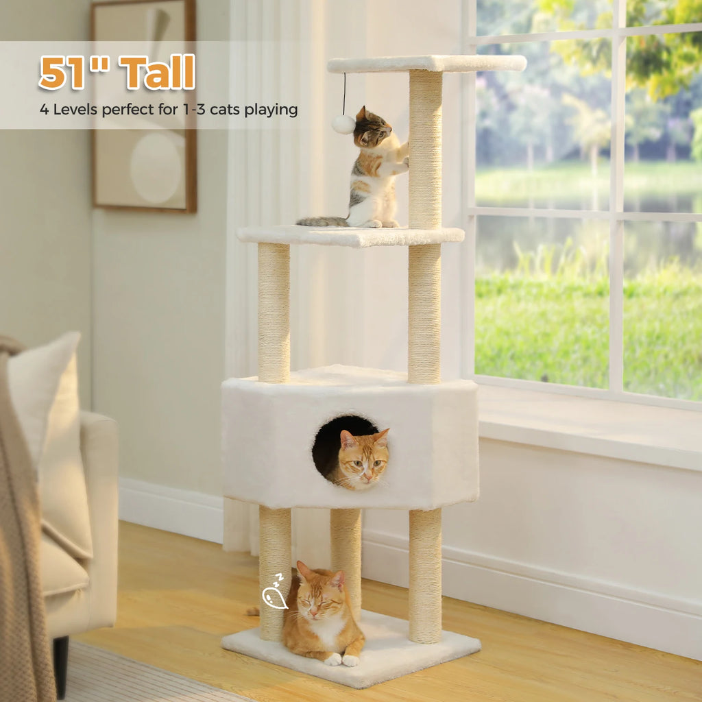 Indoor Cat House with Padded Plush Perch Cozy Hammock and Sisal Scratching Posts