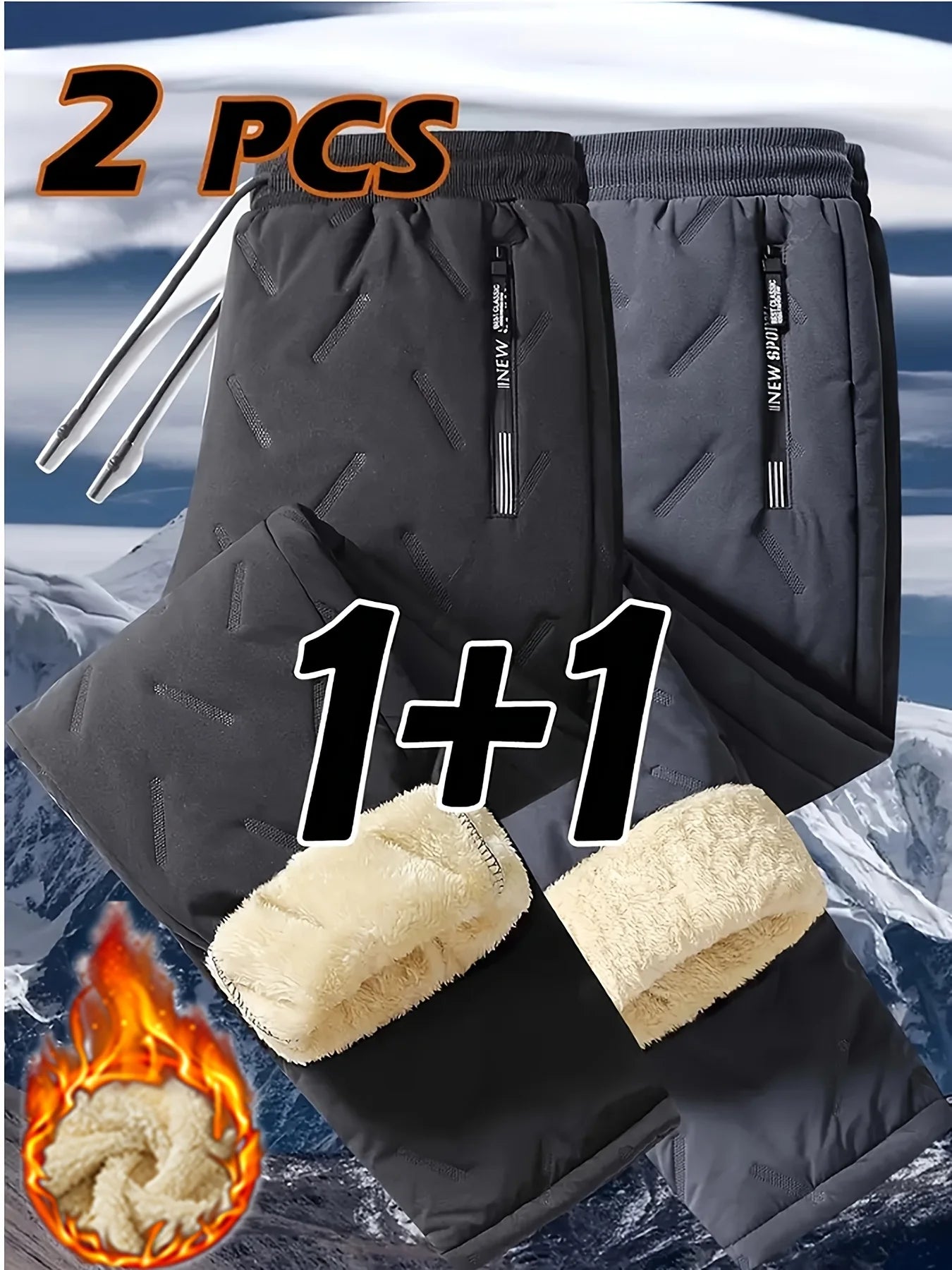 Men's Winter Hiking Pants Set Thickened Cold-proof Warm Plush Fleece-lined