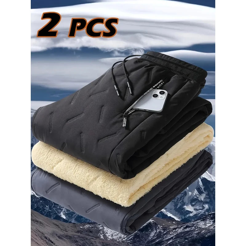 Men's Winter Hiking Pants Set Thickened Cold-proof Warm Plush Fleece-lined