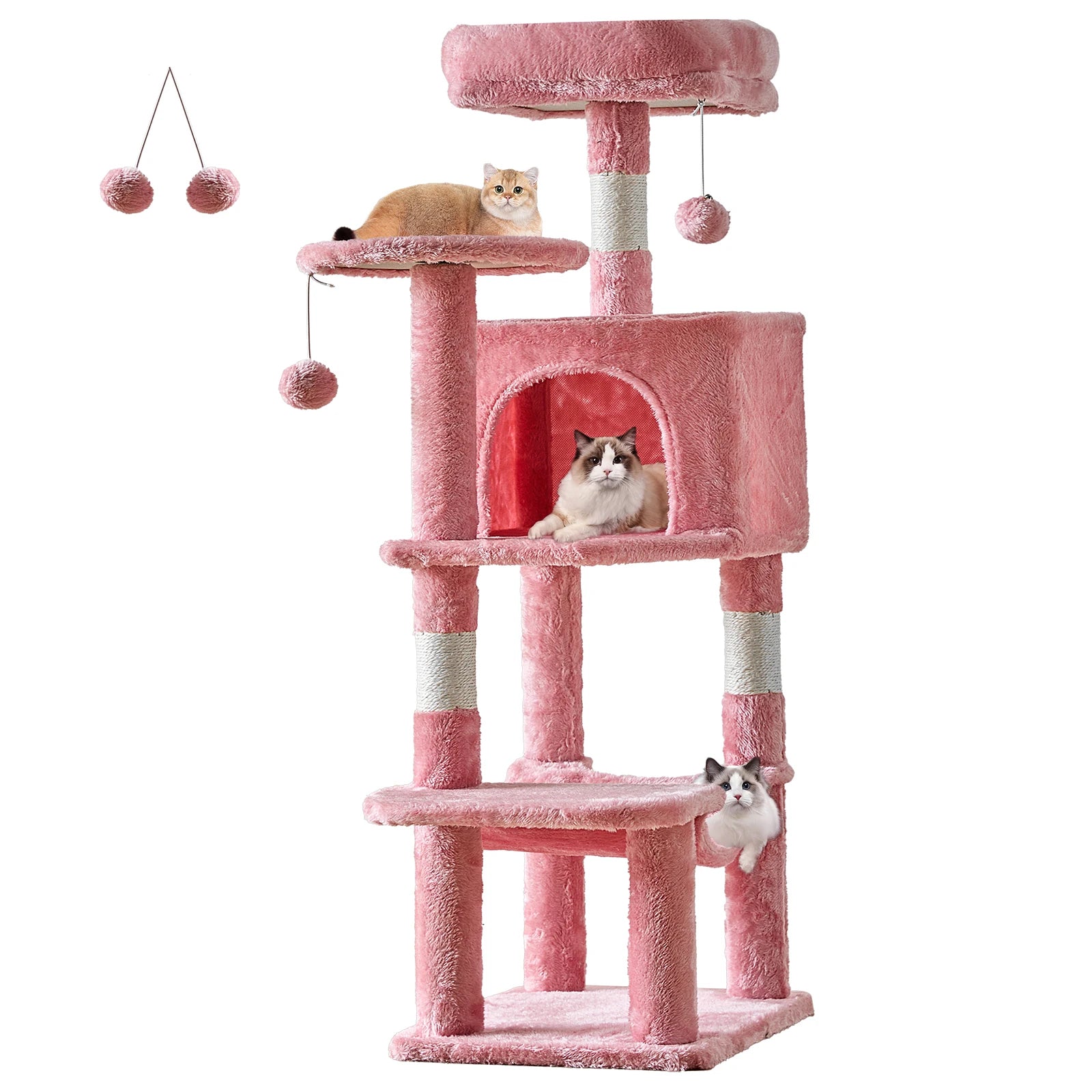 JHK 44In Cat Tree Tall Multi-Cat Climbing Tower for Pet Furniture Natural Sisal Scratching