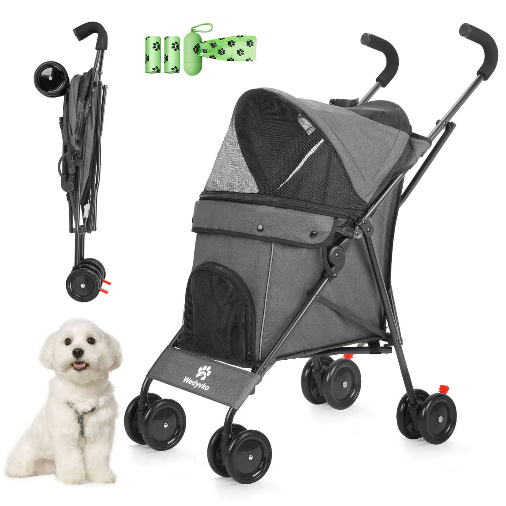 Pet Dog Stroller 4 Wheels Puppy Stroller Rotate with Brakes Storage for Dogs Cats