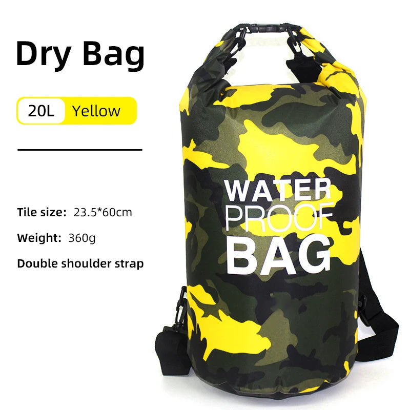 Waterproof Dry Bag 10L 20L Storage Pack Pouch For Swimming, Rafting, Kayaking, and Boating