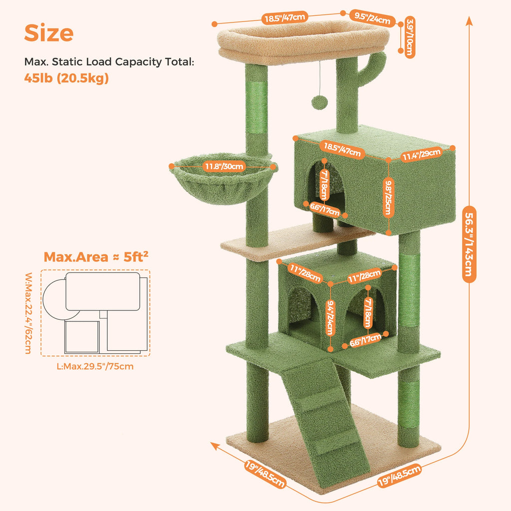Indoor Cat House with Padded Plush Perch Cozy Hammock and Sisal Scratching Posts