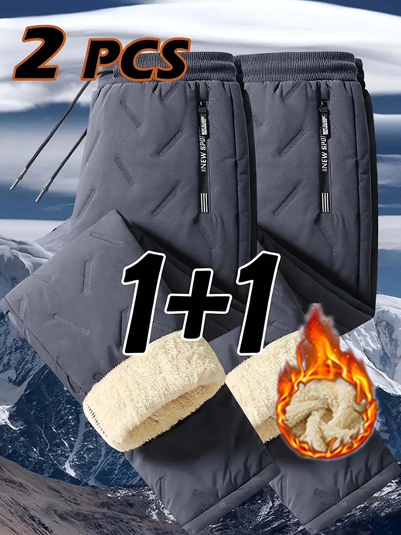 Men's Winter Hiking Pants Set Thickened Cold-proof Warm Plush Fleece-lined