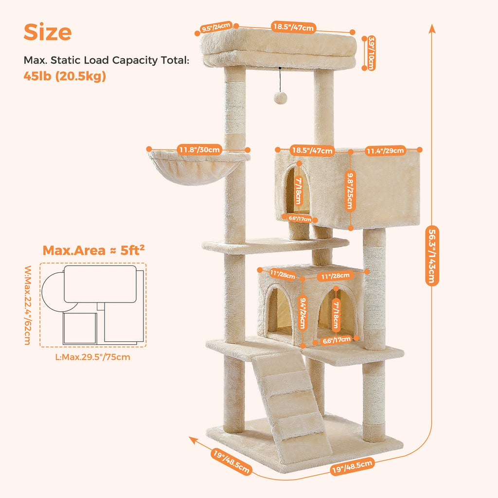 Indoor Cat House with Padded Plush Perch Cozy Hammock and Sisal Scratching Posts