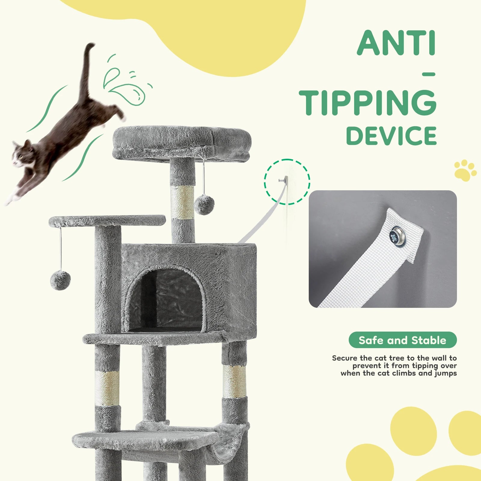 JHK 44In Cat Tree Tall Multi-Cat Climbing Tower for Pet Furniture Natural Sisal Scratching