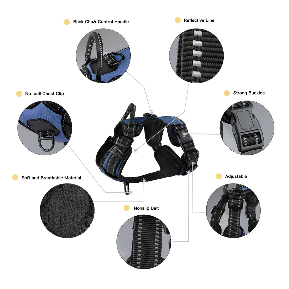 No Pull Nylon Adjustable Reflective Dog Harness
