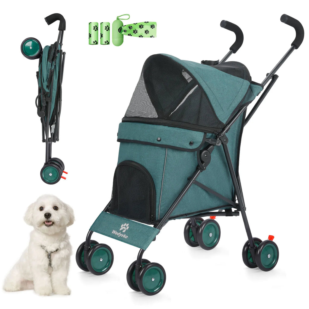 Pet Dog Stroller 4 Wheels Puppy Stroller Rotate with Brakes Storage for Dogs Cats