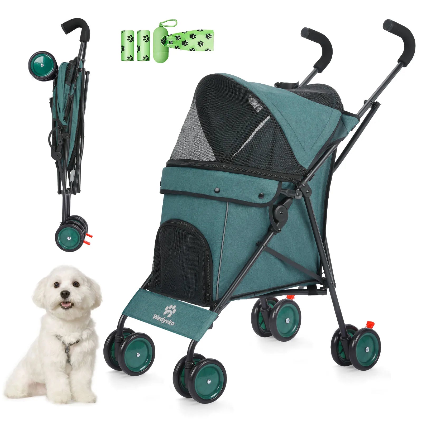 Pet Dog Stroller 4 Wheels Puppy Stroller Rotate with Brakes Storage for Dogs Cats