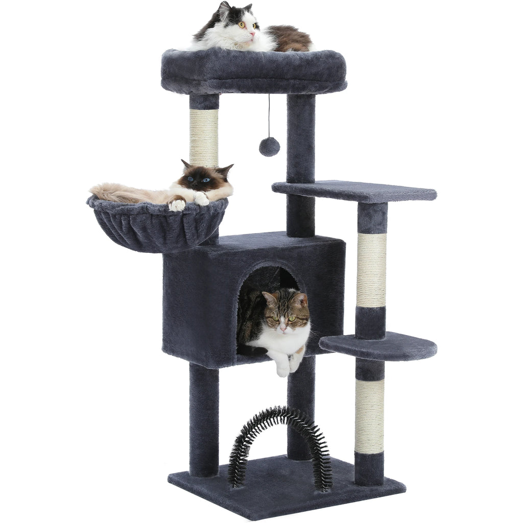 Indoor Cat House with Padded Plush Perch Cozy Hammock and Sisal Scratching Posts