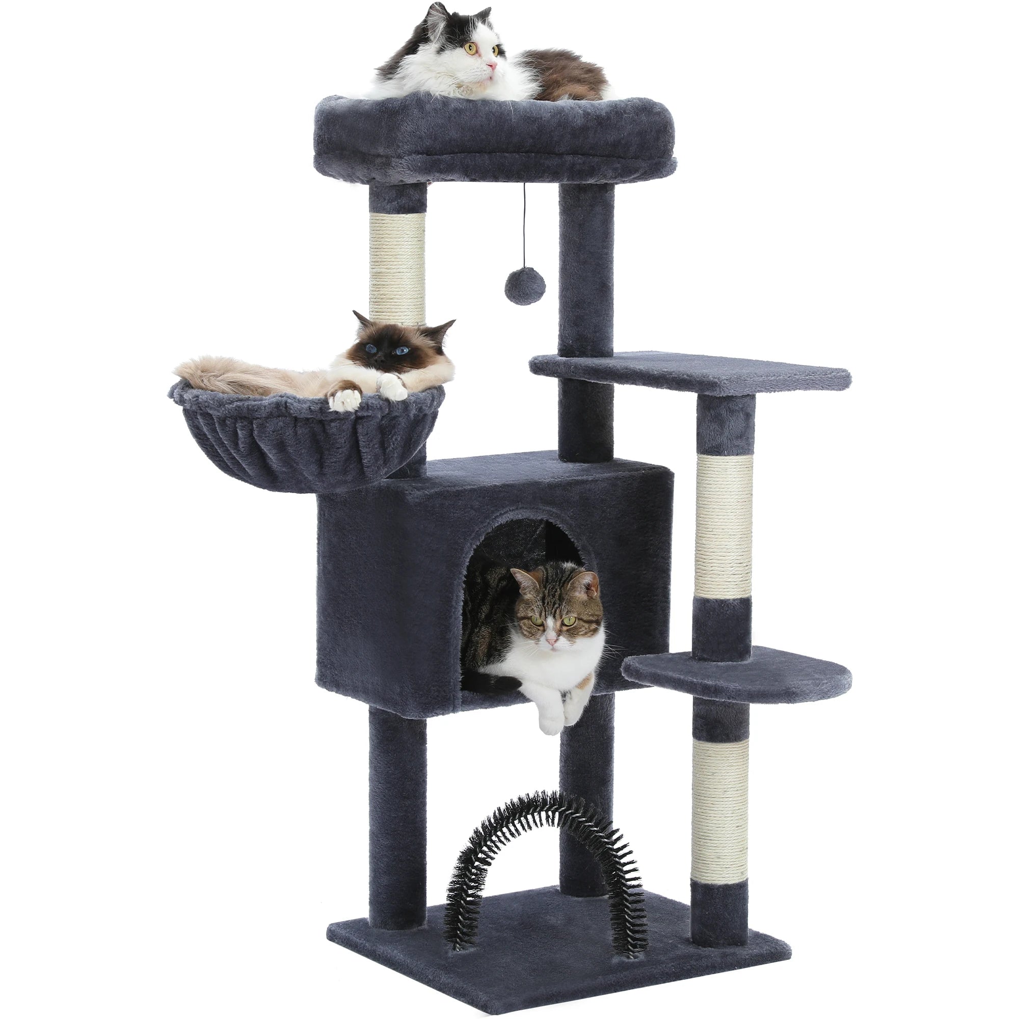 Indoor Cat House with Padded Plush Perch Cozy Hammock and Sisal Scratching Posts