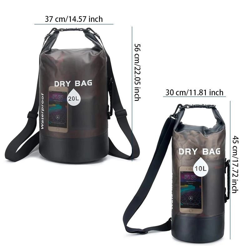 Waterproof Dry Bag 10L 20L Storage Pack Pouch For Swimming, Rafting, Kayaking, and Boating