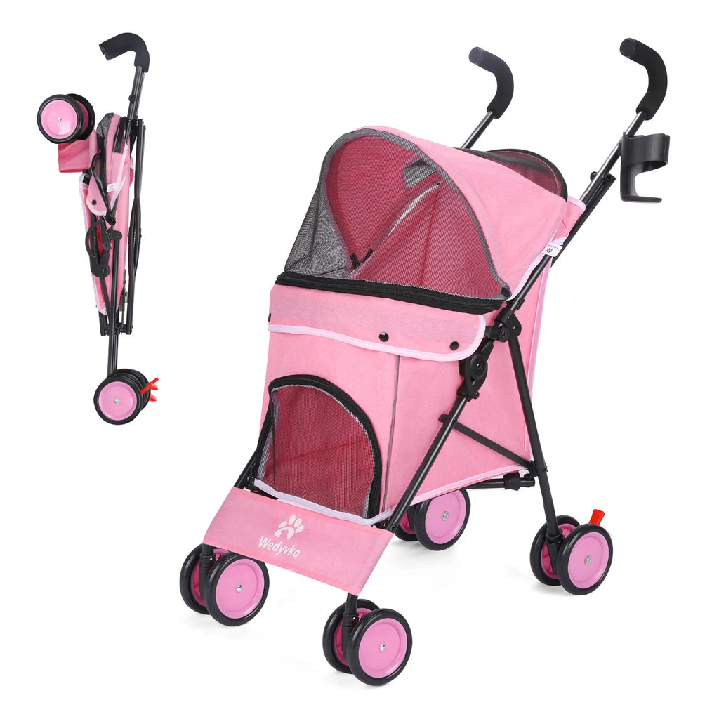 Pet Dog Stroller 4 Wheels Puppy Stroller Rotate with Brakes Storage for Dogs Cats