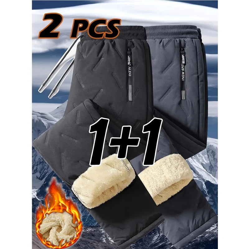 Men's Winter Hiking Pants Set Thickened Cold-proof Warm Plush Fleece-lined