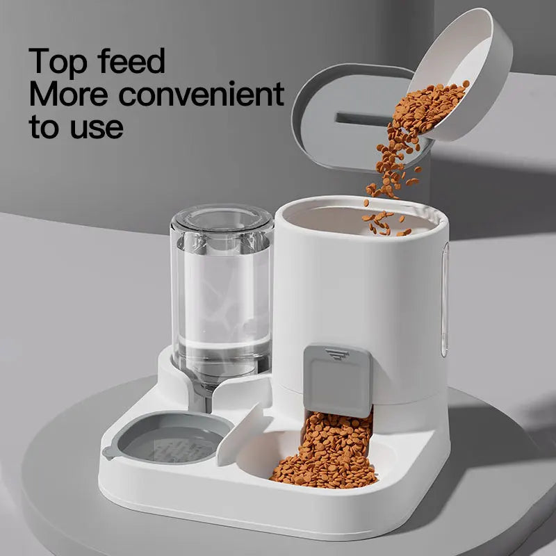 Automatic Gravity-Fed Cat Water Dispenser & Feeder - Spill-Proof Large Capacity One-Piece Design,
