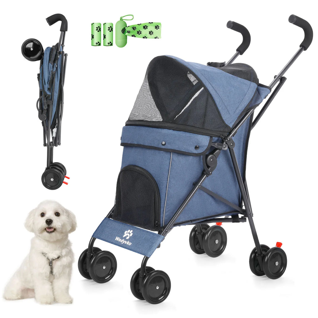 Pet Dog Stroller 4 Wheels Puppy Stroller Rotate with Brakes Storage for Dogs Cats
