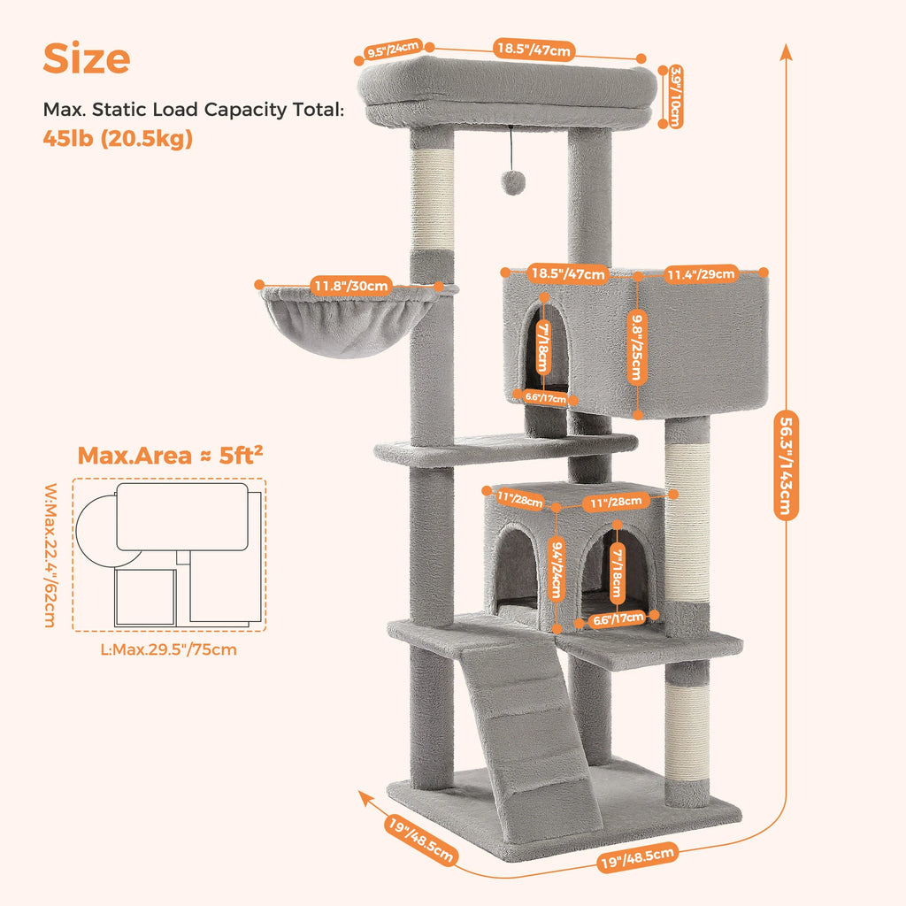Indoor Cat House with Padded Plush Perch Cozy Hammock and Sisal Scratching Posts