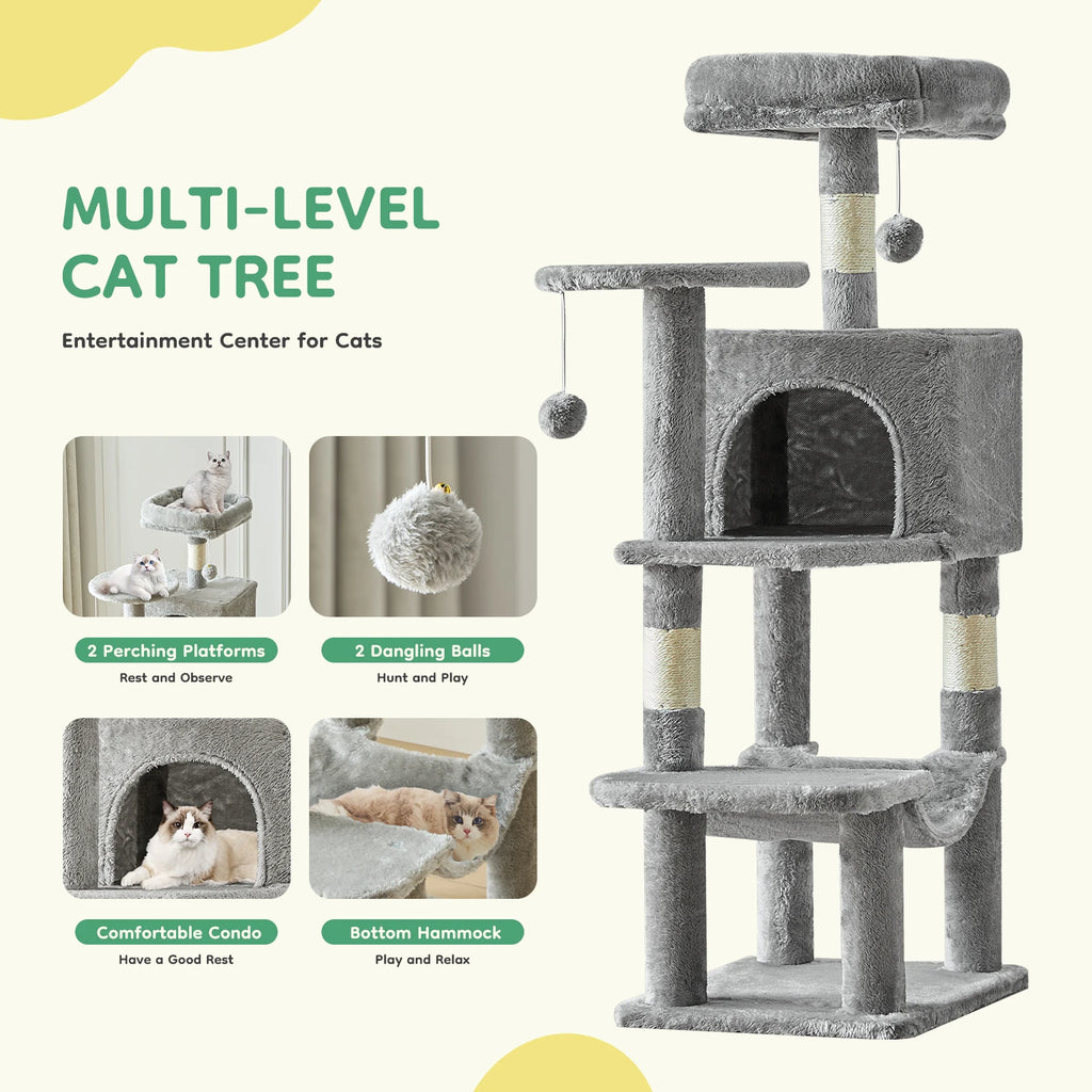JHK 44In Cat Tree Tall Multi-Cat Climbing Tower for Pet Furniture Natural Sisal Scratching