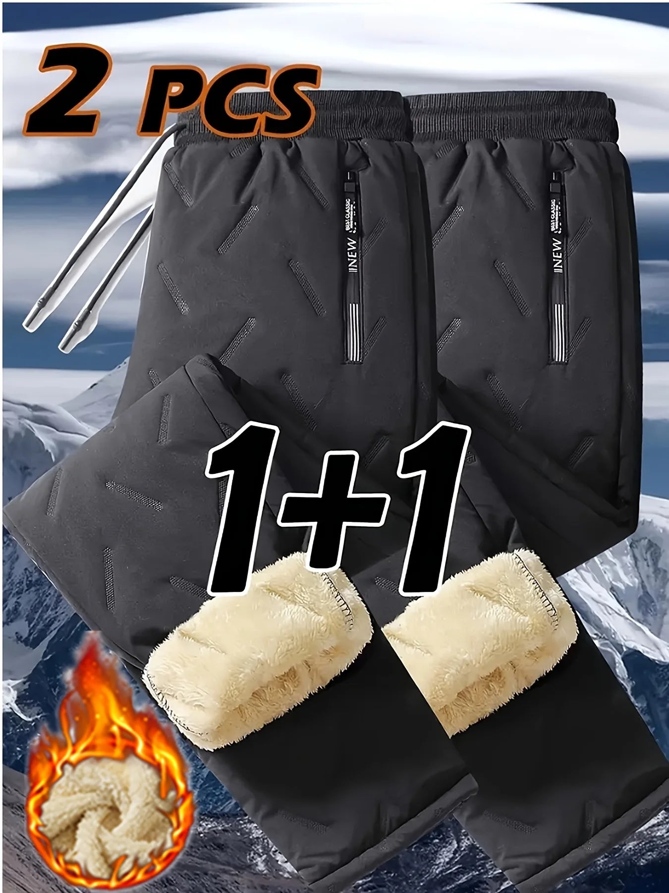 Men's Winter Hiking Pants Set Thickened Cold-proof Warm Plush Fleece-lined