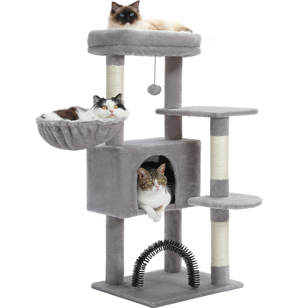 Indoor Cat House with Padded Plush Perch Cozy Hammock and Sisal Scratching Posts