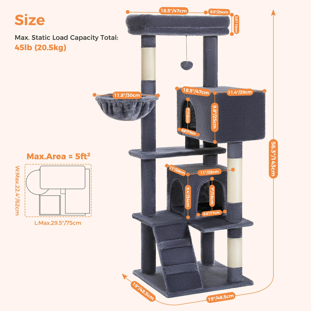 Indoor Cat House with Padded Plush Perch Cozy Hammock and Sisal Scratching Posts