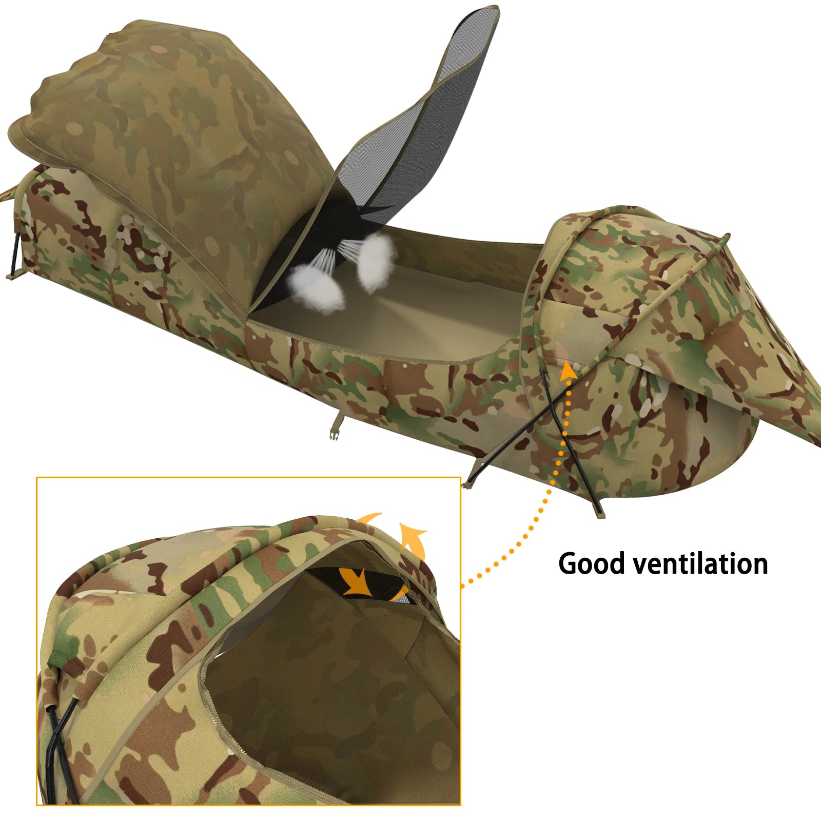 MT Military Hideaway Bivy Cover Stealth Compact Single-Pole Hooped Tent  Mosquito Net Mesh