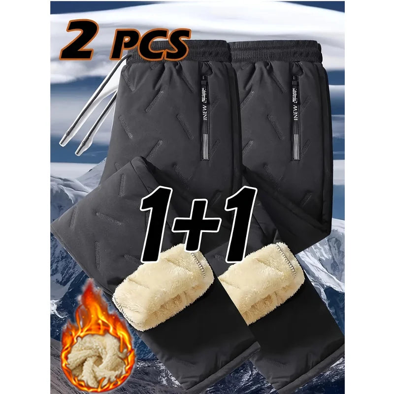Men's Winter Hiking Pants Set Thickened Cold-proof Warm Plush Fleece-lined