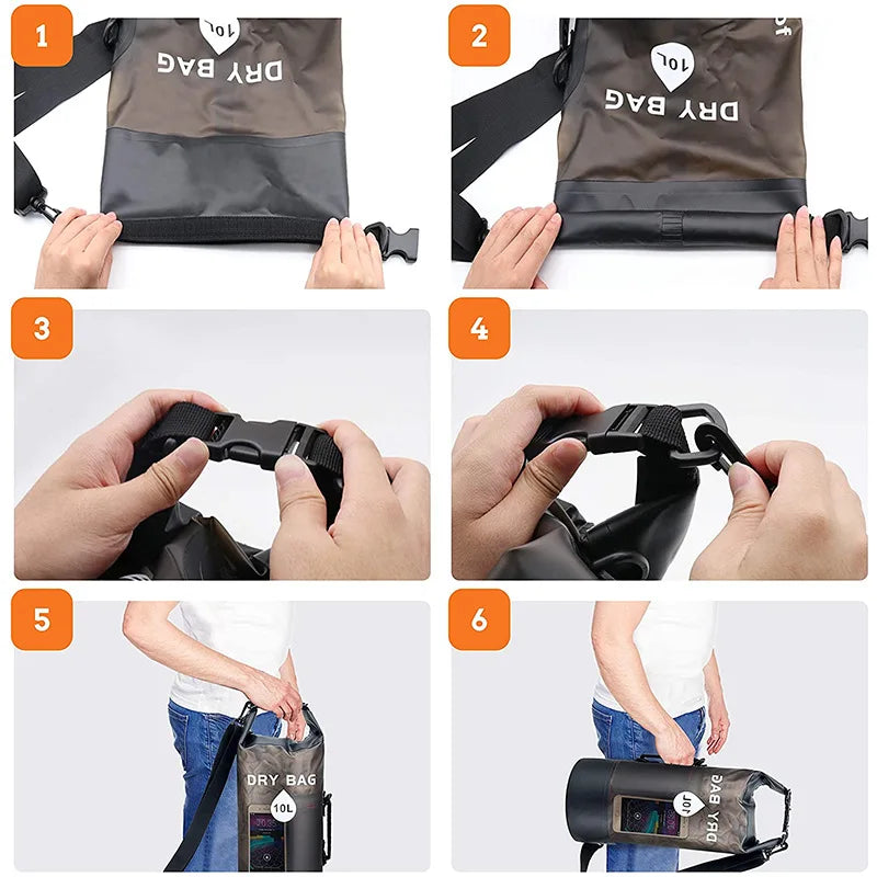 Waterproof Dry Bag 10L 20L Storage Pack Pouch For Swimming, Rafting, Kayaking, and Boating