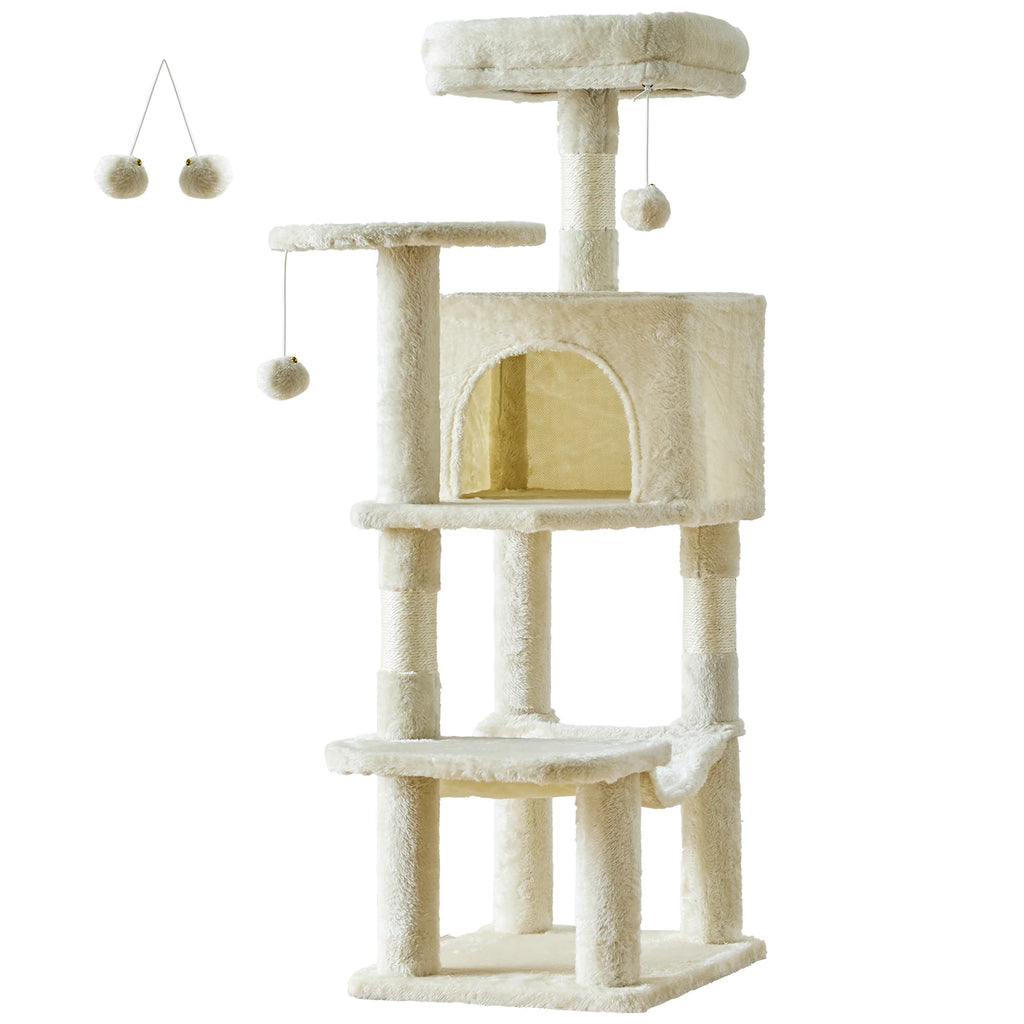 JHK 44In Cat Tree Tall Multi-Cat Climbing Tower for Pet Furniture Natural Sisal Scratching