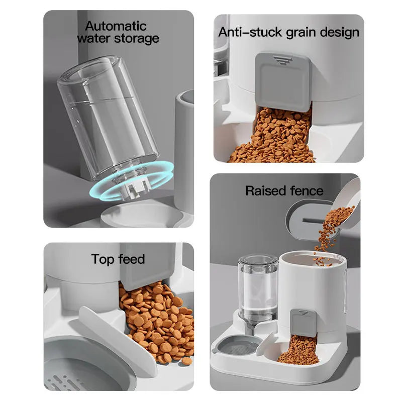 Automatic Gravity-Fed Cat Water Dispenser & Feeder - Spill-Proof Large Capacity One-Piece Design,