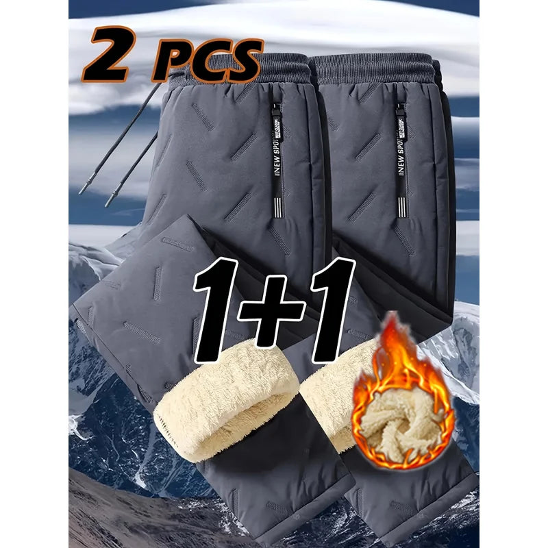 Men's Winter Hiking Pants Set Thickened Cold-proof Warm Plush Fleece-lined